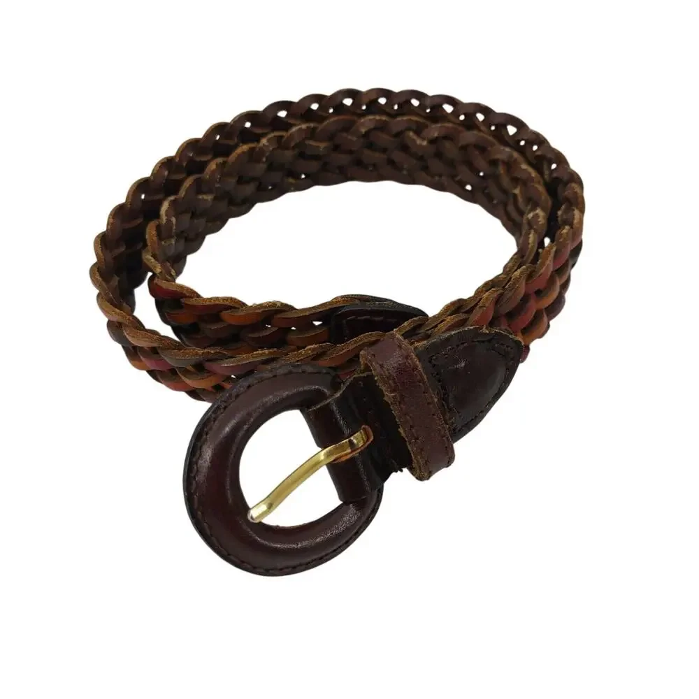 Womens Small Belt Braided Brown Leather Belt Casual Classic 32